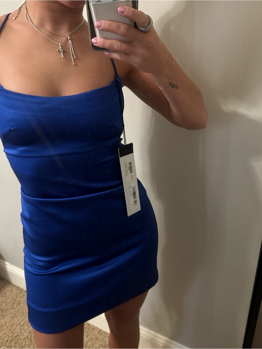 Royal Blue Satin Mini Slip Dress with Spaghetti Straps